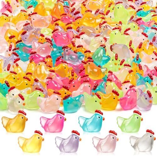 360PCS Luminous Mini Resin Chicken Tiny Chickens Bulk for Dollhouse
