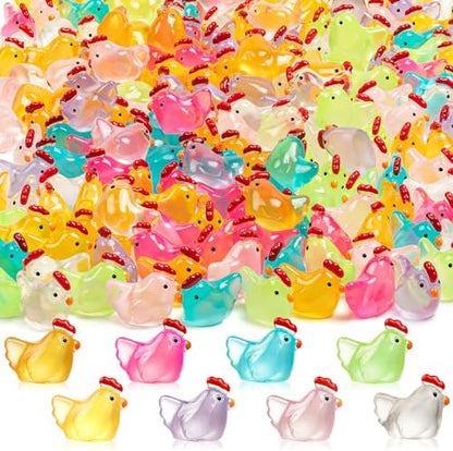 90PCS Luminous Mini Resin Chicken Tiny Chickens Bulk for Dollhouse
