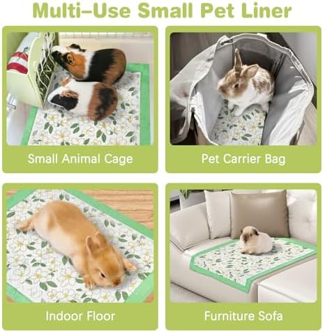 Fhiny 100 PCS Disposable Guinea Pig Pee Pads, 13'' x 18'' Super Absorbent Rabbit Cage Liner Odor Control Small Pet Cage Training Pads for Rabbit Bunny Ferret Cat Puppy and Other Small Animals