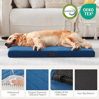 Orthopedic Dog Beds for Large Medium Dogs, Washable Pet Bed Mat with Removable Cover, Waterproof Egg Crate Foam Puppy Bed Anti Slip, 36" x 27", NOT for Chewers
