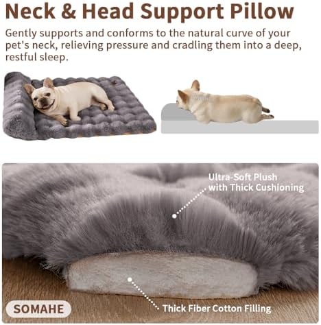 SOMAHE Cat Bed and Small Dog Bed Mat, Raised Pillow, 27 x 20 Inch, Gray