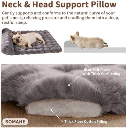 SOMAHE Cat Bed and Small Dog Bed Mat, Raised Pillow, 27 x 20 Inch, Gray