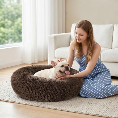 MIXJOY Orthopedic Dog Bed Comfortable Donut Cuddler Round Pet Beds Ultra Soft Washable Dog and Cat Cushion (20''/23''/27''/30'') (27'', Coffee)