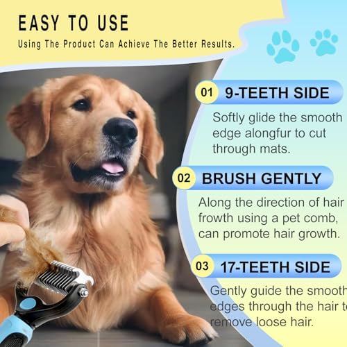 Dog Grooming Rake, Dog Brush for Shedding for Dogs and Cats
