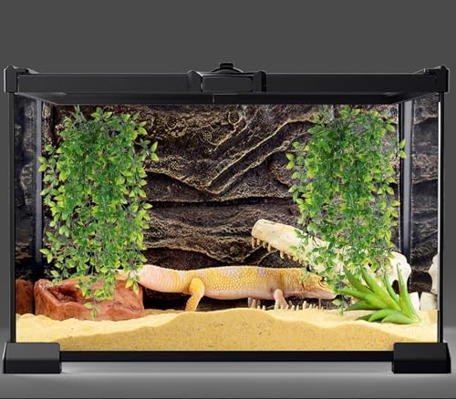 HERCOCCI Reptile Plants, 3 Pack Terrarium Hanging Plants Vines Artificial Leaves Habitat Decorations with Suction Cup for Bearded Dragon Hermit Crab Lizard Snake Geckos Chameleon