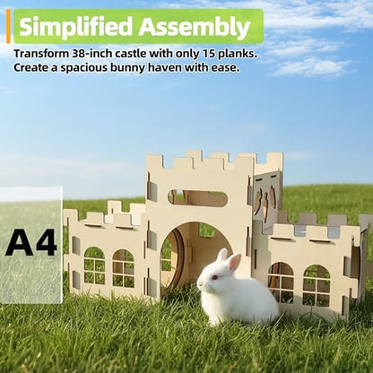 HIIMALEX Large Bunny Castle Sturdy House for Rabbits Ferrets Guinea Pigs