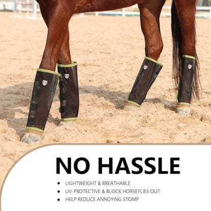 Harrison Howard Loose-Fitting Horse Fly Leggings Breathable, Tear-Resistant Fine Mesh Leg Guards Stay-on Comfortable Fly Boots (Set of 4)