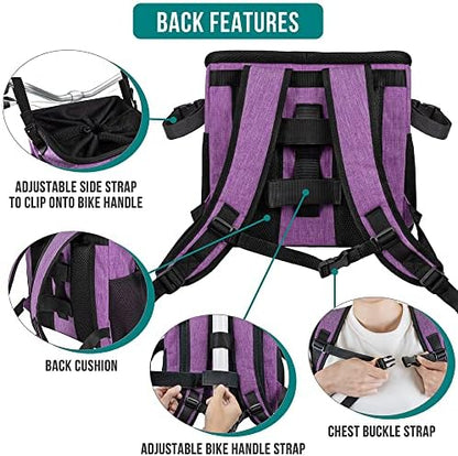 PetAmi Dog Bike Basket, Soft-Sided Ventilated Pet Carrier Backpack, Purple