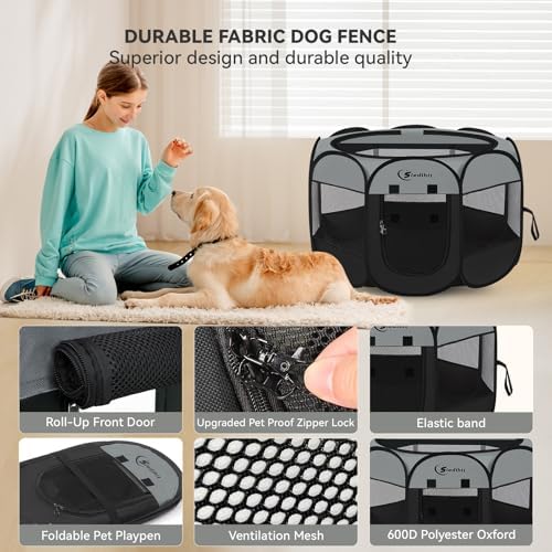 Siedihit Dark Grey Puppy Playpen for Large Dog Cat, Dogs Tent