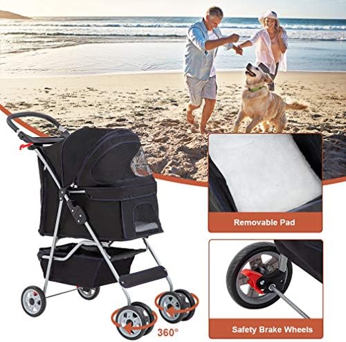 BestPet | 4-Wheel Foldable Pet Stroller | Black | Lightweight & Portable