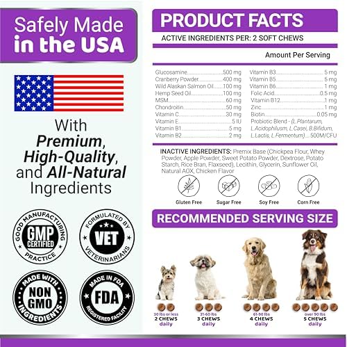 Dog Vitamins and Supplements, 240 Treats, Dog Multivitamin with Glucosamine