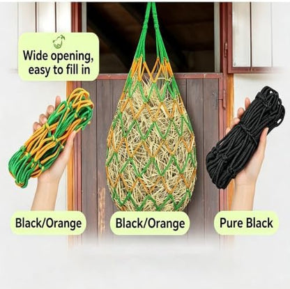 Hay Bags for Horses 2 Pack, 40 Inch Slow Feed Hay Net for Goats Sheep Livestock, Durable Mesh Hay Feeder Bag with Carabiners & Gloves, Hanging Hay Nets for Stall Trailer Pasture