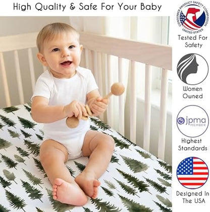 Sweet Jojo Designs 2-Piece Baby Crib Sheets Set (Green Woodland Tree) for Boys or Girls, Infant Nursery, Toddler Room - Standard Size (Neutral, Solid, Forest Pine Trees, Wilderness, Christmas Fir)
