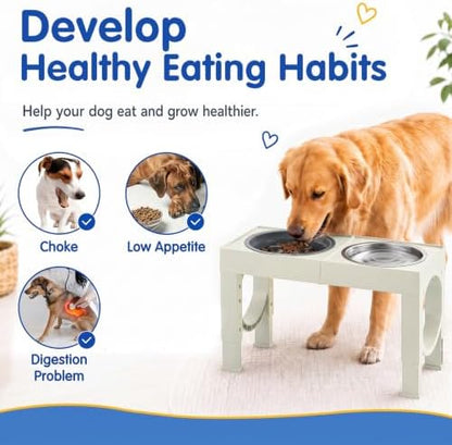 XIAZ Elevated Dog Bowls Large Breed Raised Dogs Bowl Stand Large/Medium Sized Dog Slow Feeder Dogs Bowls Food Water Stands 5 Heights Adjustable 9/11/12/14in Pet Feeder Dish Station