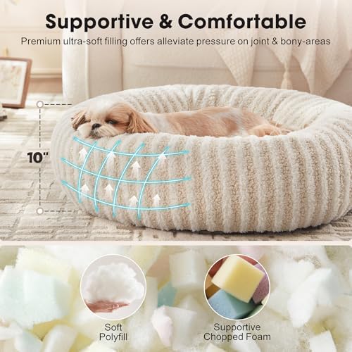 MIXJOY Dog Beds Large Sized Dogs, 36 inches Washable Dogs Bed with Removable Cover, Cozy Donut Dog Ded Fluffy Plush Faux Fur Pet Bed with Anti-Slip Bottom, 36"x36"x10", White