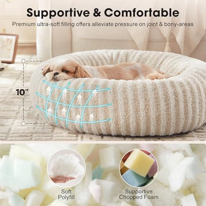 MIXJOY Dog Beds Large Sized Dogs, 36 inches Washable Dogs Bed with Removable Cover, Cozy Donut Dog Ded Fluffy Plush Faux Fur Pet Bed with Anti-Slip Bottom, 36"x36"x10", White
