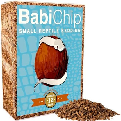 BabiChip Coconut Chip Substrate for Reptiles 12 Quart Loose Small Sized Coco Husk Chip Bedding for Ball Pythons, Other Snakes, Tortoises, Geckos, Frogs, or Lizard Terrarium Tanks