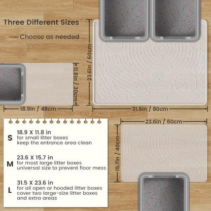 OHMO Cat Mat for Litter Box, Large 31.5x23.6 Semi Transparent, High Edge Silicone Scatter Control Waterproof Trapping Mat