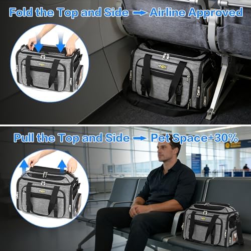 Cozy Cruiser Pet Carrier with Wheels for Small Dog and Cat,TSA Airline Approved, Expandable Space, Soft-Sided & Collapsible Design,4-Wheeled Rolling Travel Bag with Telescopic Handle