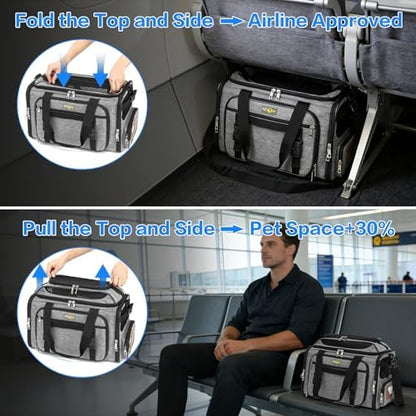 Cozy Cruiser Pet Carrier with Wheels for Small Dog and Cat,TSA Airline Approved, Expandable Space, Soft-Sided & Collapsible Design,4-Wheeled Rolling Travel Bag with Telescopic Handle