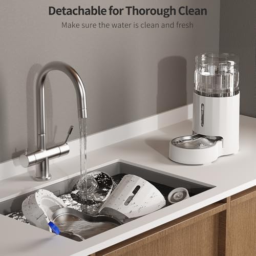 JUNSPOW Cat Water Dispenser with Stainless Steel Bowl (4L White)