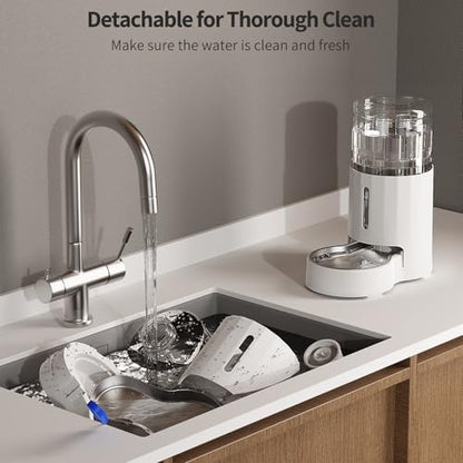 JUNSPOW Cat Water Dispenser with Stainless Steel Bowl (4L White)