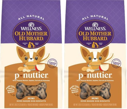 Old Mother Hubbard Wellness P-Nuttier Dog Biscuits, Natural, Training Treats, Peanut Butter Flavor, Mini Size, (20 Ounce Bag)(Pack of 2)