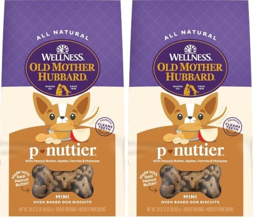 Old Mother Hubbard Wellness P-Nuttier Dog Biscuits, Natural, Training Treats, Peanut Butter Flavor, Mini Size, (20 Ounce Bag)(Pack of 2)