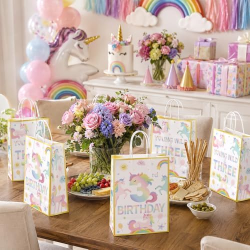 16Pcs Unicorn 3rd Birthday Party Favor Bags Magical Pastel Goodie Bags