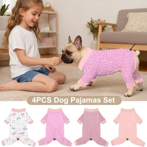 Bienbee Dog Pajamas, 4 Pack Adjustable Onesies for Small to Large Dogs M