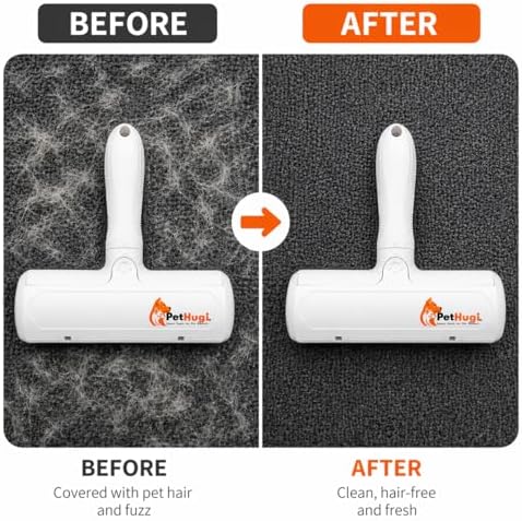 3-in-1 Pet Hair Remover Set with Cleaning Brush and Detailer Scraper - Reusable Roller for Couch, Furniture, Dog & Cat Hair - Self Cleaning Lint Remover Tool for Carpet, Sofa & Bedding