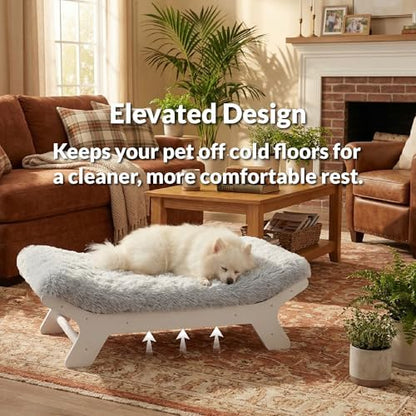 Muihood Elevated Wood Dog Bed Frame with Foam Mattress, WoodPattern, M