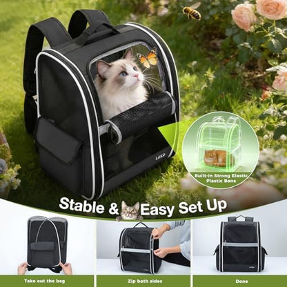 Lekereise Dog Carrier Backpack for Small Medium Large Dogs Cats up to 25 lbs, Breathable Pet Backpack Carrier with 3 Entrances, Collapsible Cat Backpack Carrier, Travel Hiking Puppy Backpack