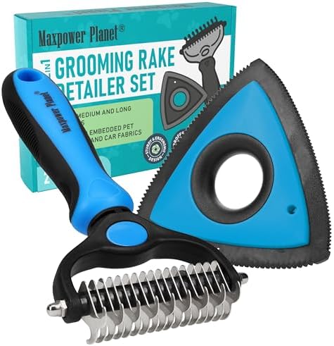 Maxpower Planet Pet Grooming Rake and Mini Pet Hair Remover Tool, Undercoat Rake for Dogs & Hair Remover for Car Carpet, Cat Fur Removal and Double-Sided Deshedding Dematting Tool for Dogs and Cats