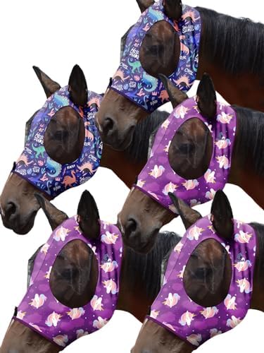 Mask Tech 5 Pieces Horse Fly Masks with Ears, Stretchy Elastic Mesh Fly Masks, 3D Eye Clearance, UV Protection-Large,Combo 21