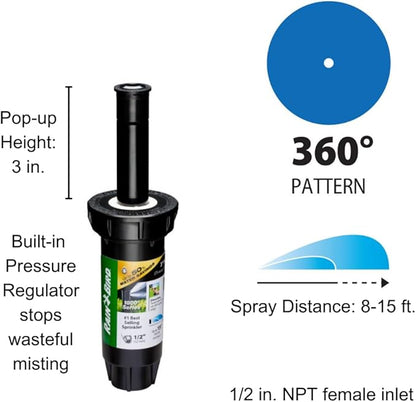 Rain Bird 1803DSFPRS Pressure Regulating (PRS) Professional Dual Spray Pop-Up Sprinkler, 360° Full Circle Pattern, 8' - 15' Spray Distance, 3" Pop-up Height (Pack of 4)