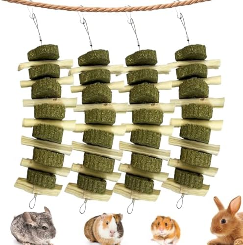 kathson Rabbit Treats Bunny Chew Toys for Teeth Grinding, Organic Bamboo Sticks Natural Guinea Pig Enrichment Toys for Small Animals Hamster Chinchilla 4 Pack