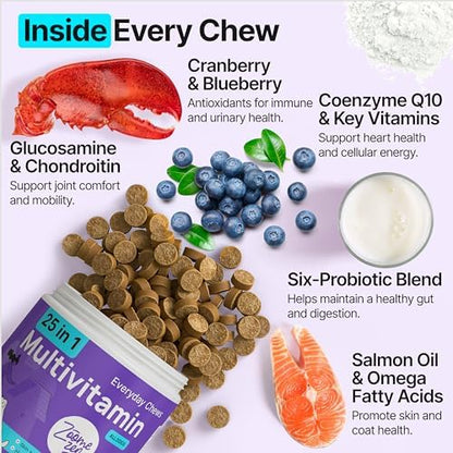 Dog Multivitamin Chewable with Glucosamine, Chondroitin & Probiotics – Dog Vitamins And Supplements – Skin, Hip & Joint, Immune - Puppy, Senior Dogs Supplements, 2 pack 340 Count, Made in USA