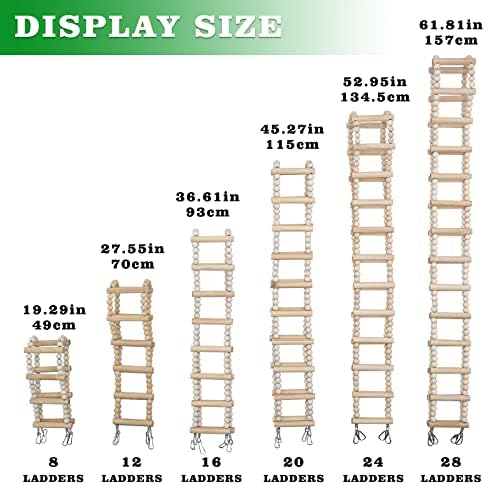 Bird Ladder Bridge, Wooden Pet Hamster Climbing & Swing Toys, Cage Accessories for Birds Rats Parrots Hamster Squirrel Sugar Gliders Parakeets Cockatiels - 12 Steps - 27.5 x 3.14 Inch