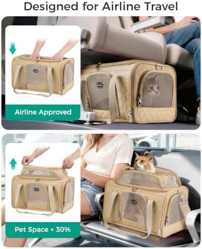 Pet Carrier Airline Approved 18x13x9.5 in, Soft-Sided Top-Expandable, Brown