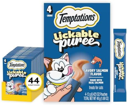 Temptations Creamy Puree Lickable Cat Treats, Salmon, 4 Count, 11 Pack