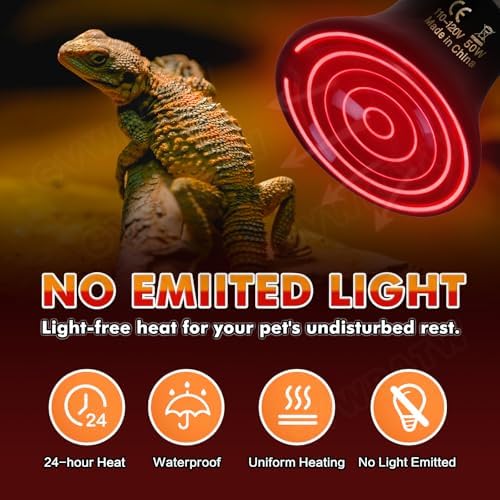 50W Non-Light Ceramic Heat Emitter (2-Pack 0.2inch-60mm) Reptile Heat Lamp for Terrariums, Brooders & Incubators. E26 for Turtle Lizard Bearded Dragon Snake Small Pets