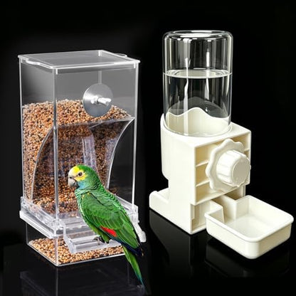 Lemtrflo No Mess Bird Cage Feeder, Automatic Bird Water Dispenser