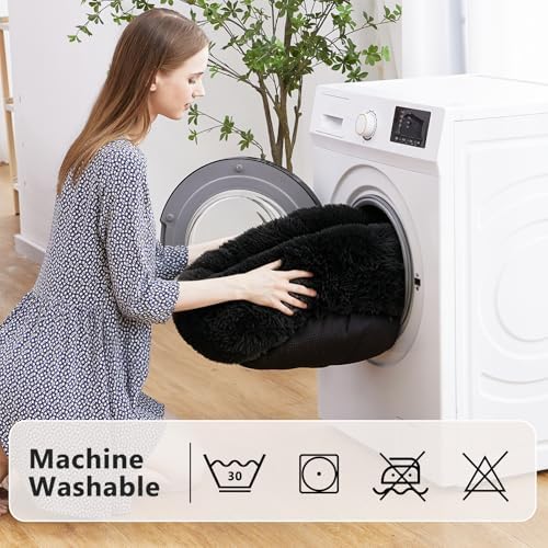 MIXJOY Orthopedic Dog Bed Comfortable Donut Cuddler Round Pet Beds Ultra Soft Washable Dog and Cat Cushion (20''/23''/30'') (27'', Black)