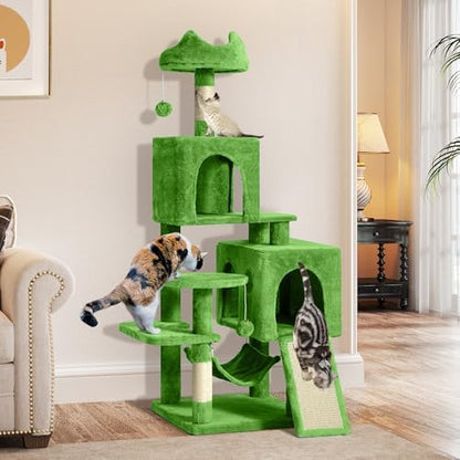 YITAHOME 54in Cat Tree Tower Condo, Multi-Level with Sisal Scratching Post, Cat Condos, Plush Top Perches, Hammock, Space Saving Cat Condo, Dangling Ball, Pet Play House,Pet Gift, Green