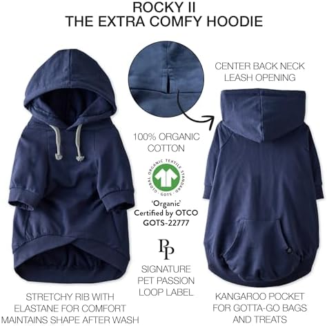 Pet Passion Rocky II Dog Hoodie, Navy, XX-Large