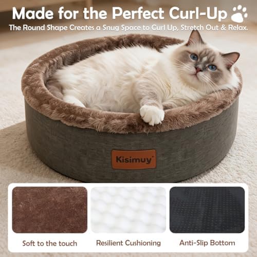 Calming Round Cat & Dog Bed for Kittens, Soft Memory Foam Cat Bed