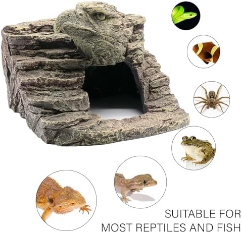 Reptile Rock Basking Platform, Gecko Hide Cave Hiding Place, Snake Cave and Hides for Reptiles, Amphibians, and Small Animals, Lizards (Type-D（Medium）)