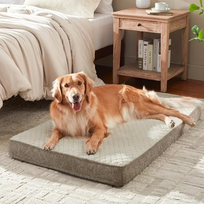 JOEJOY Orthopedic Dog Bed for Extra Large Dogs, Washable Dog Crate Bed Large Sized with Removable Cover, Egg Memory Foam Big Pet Beds, Beige, 47"x29"