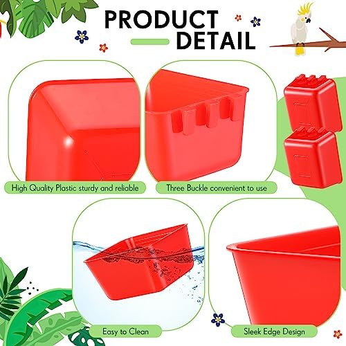 Maxdot 50 Pcs Cage Cups Chicken Feeder 16 oz Food Bowl, Red